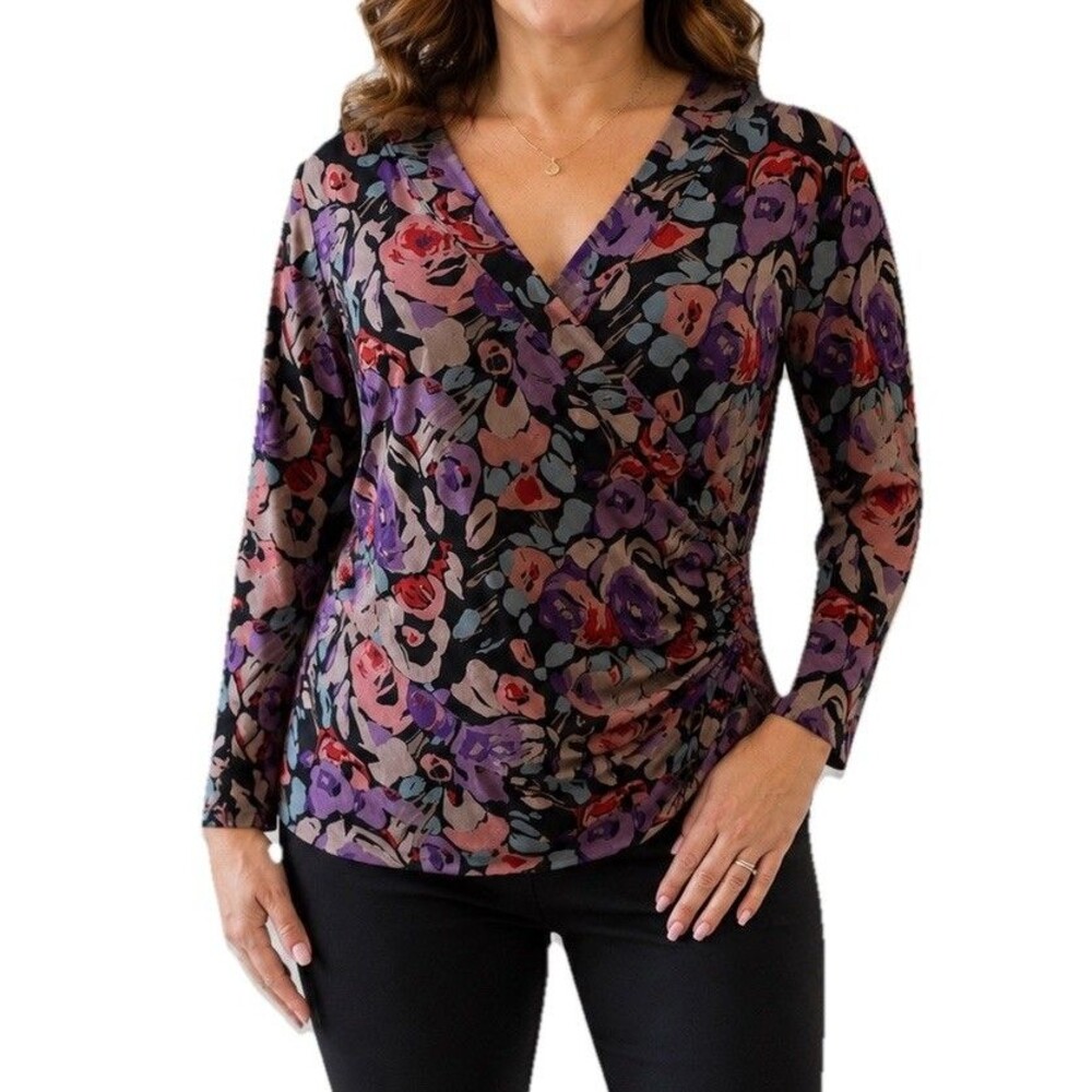 Lauren Ralph Lauren Faux Wrap Top 3/4 Sleeve Floral Women’s XL Stretch